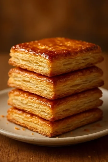 A delicious homemade puff pastry layered with butter and ready for baking.