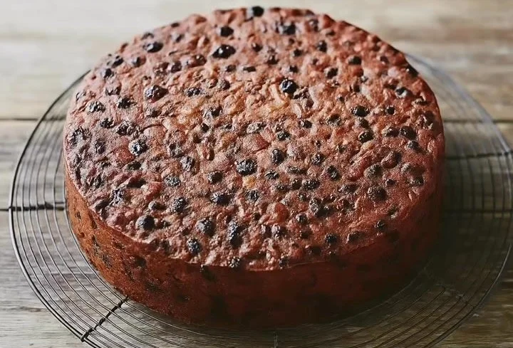 Traditional Christmas Cake Traditional Christmas Cake decorated with festive fruits and icing